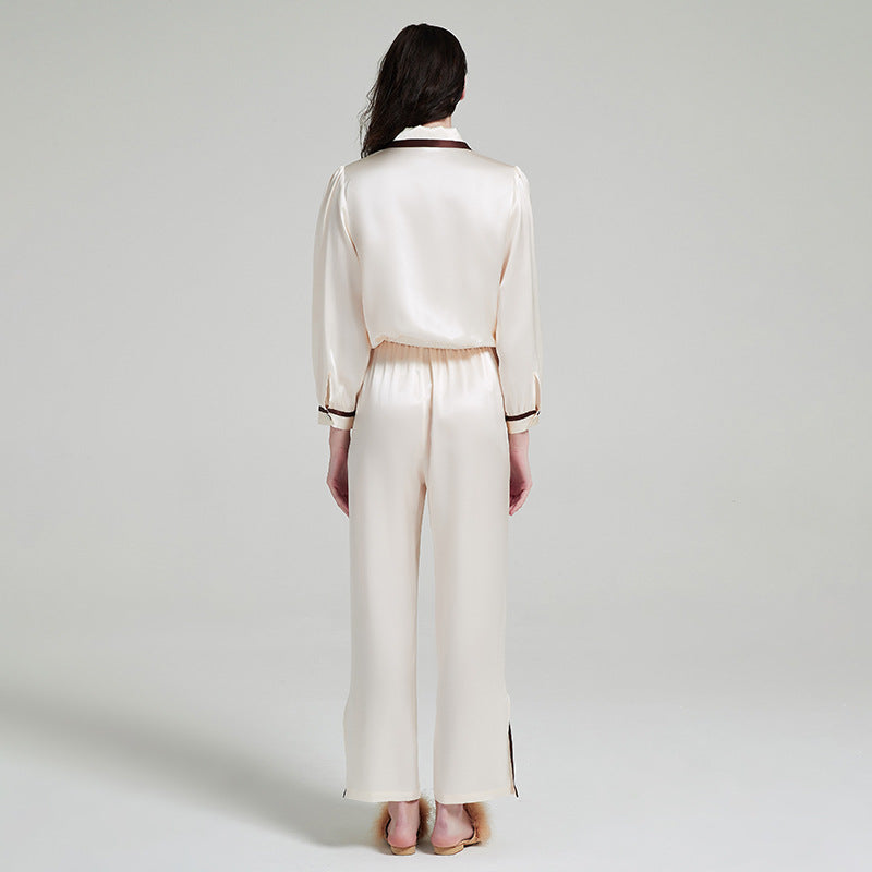 Silk Long Sleeved Pajama Set with Contrasting Color Accents