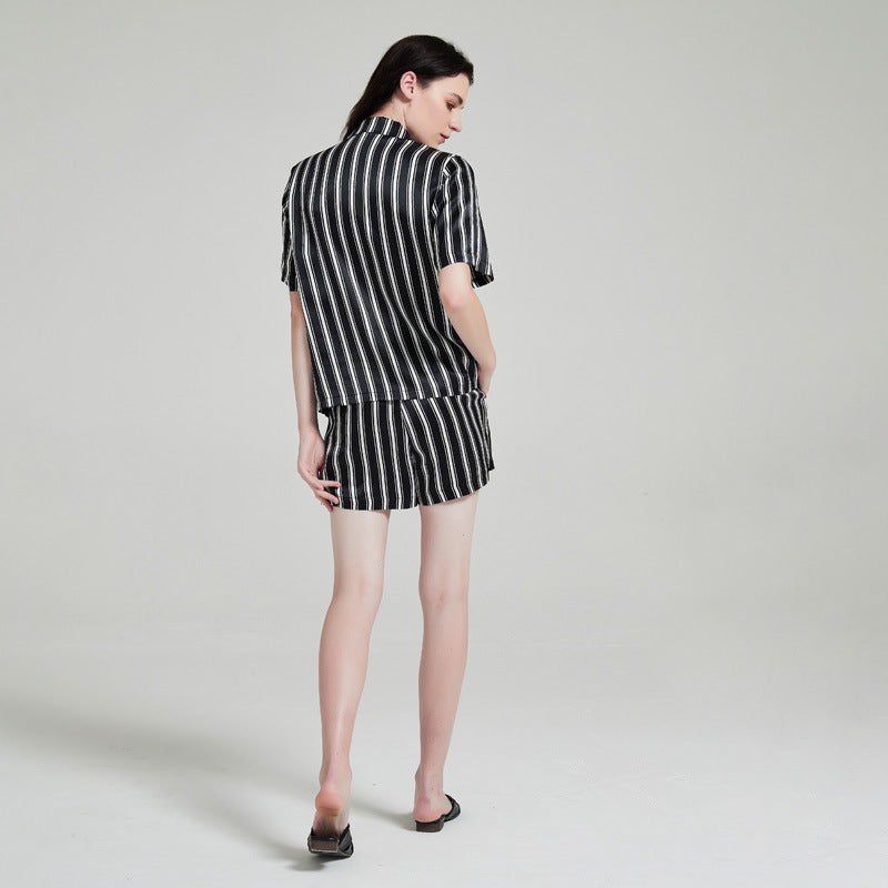 Pure Silk Striped Short Sleeve Pajama Set