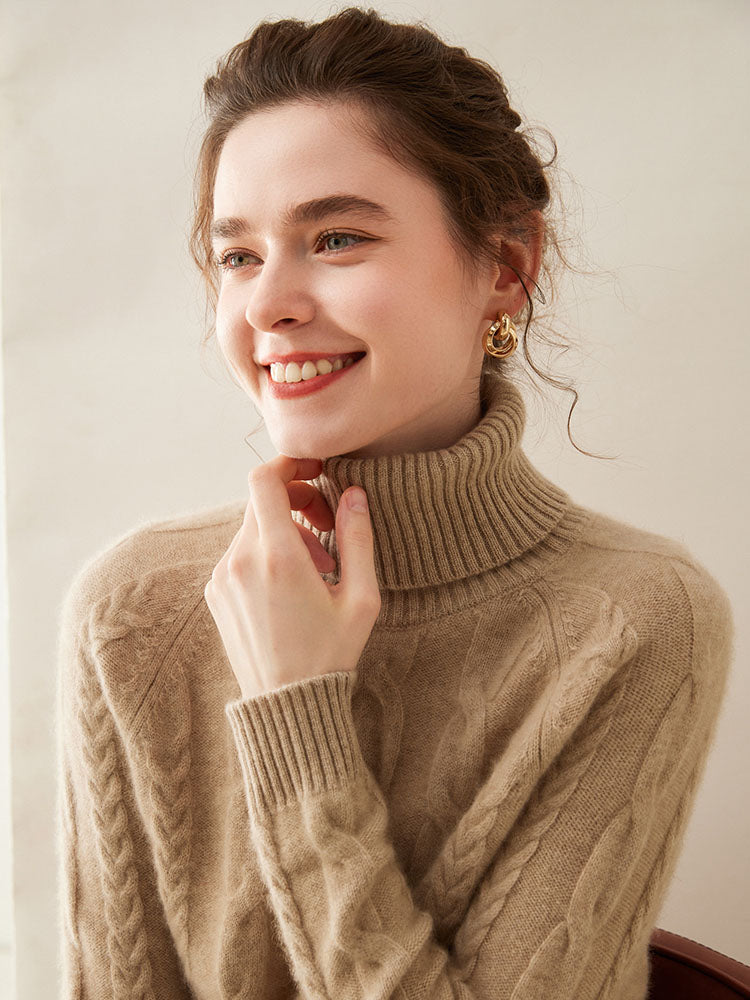 Cable-Knit Cashmere Turtleneck Sweater