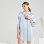 Button-Up Silk Nightshirt with Contrast Trim
