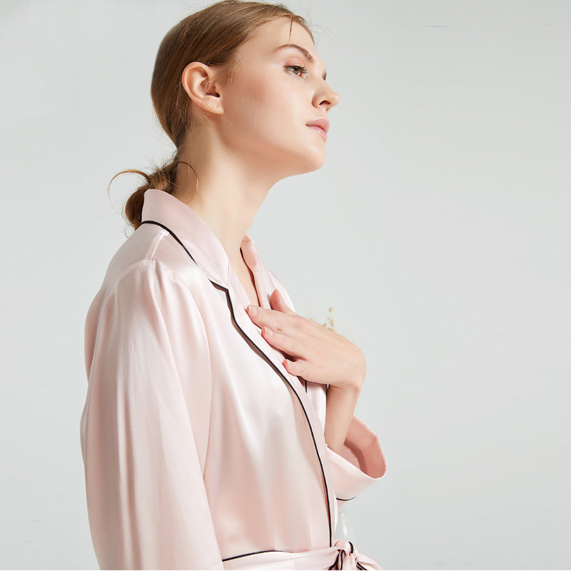 Pink Silk Robe with Black Trimmed Details