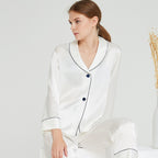 Shawl Collar Pajama Set with Contrasting Color Lines