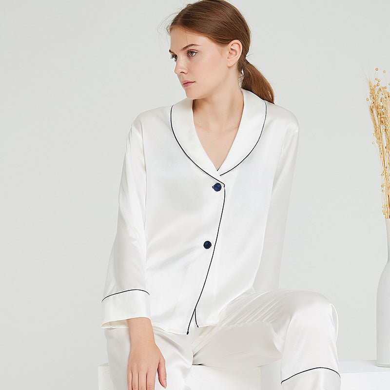 Shawl Collar Pajama Set with Contrasting Color Lines