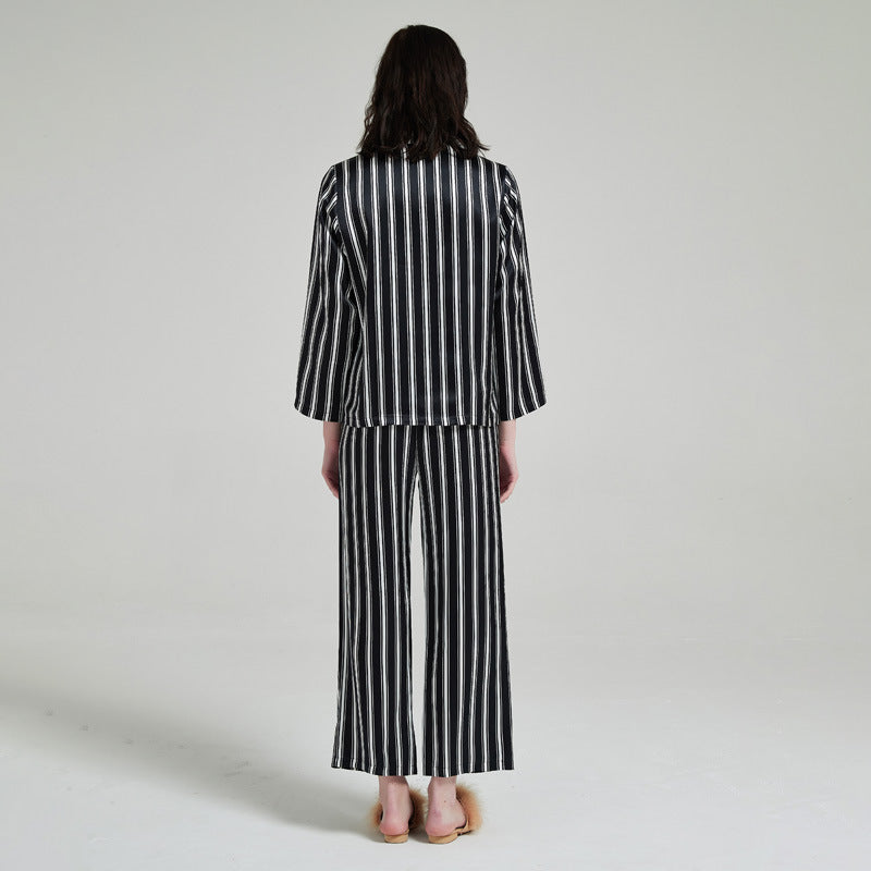 Pure Silk Striped Long Sleeve Pajama Set