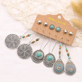 6Pcs Bohemian Turquoise & Wood Earrings Set