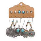 6Pcs Bohemian Turquoise & Wood Earrings Set4