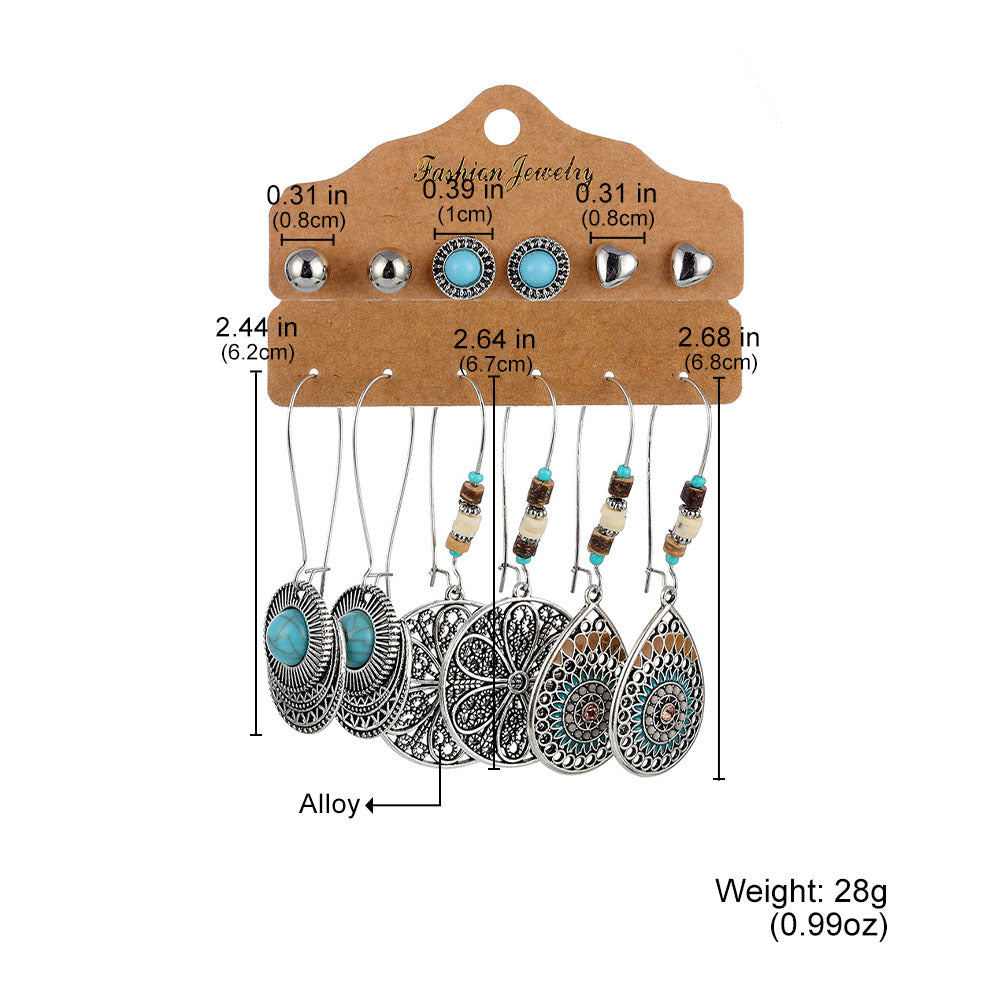 6Pcs Bohemian Turquoise & Wood Earrings Set5