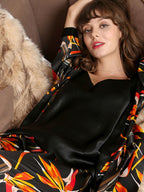Classic Printed Belted Silk 3Pcs Pajama Set