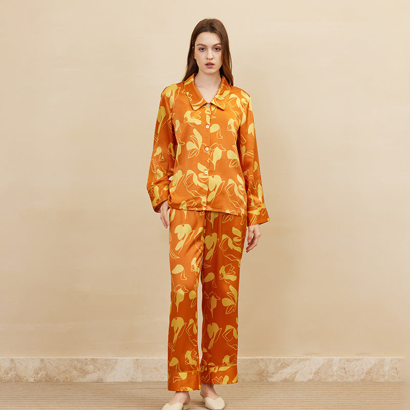 Floral Printed Silk Pajama Set
