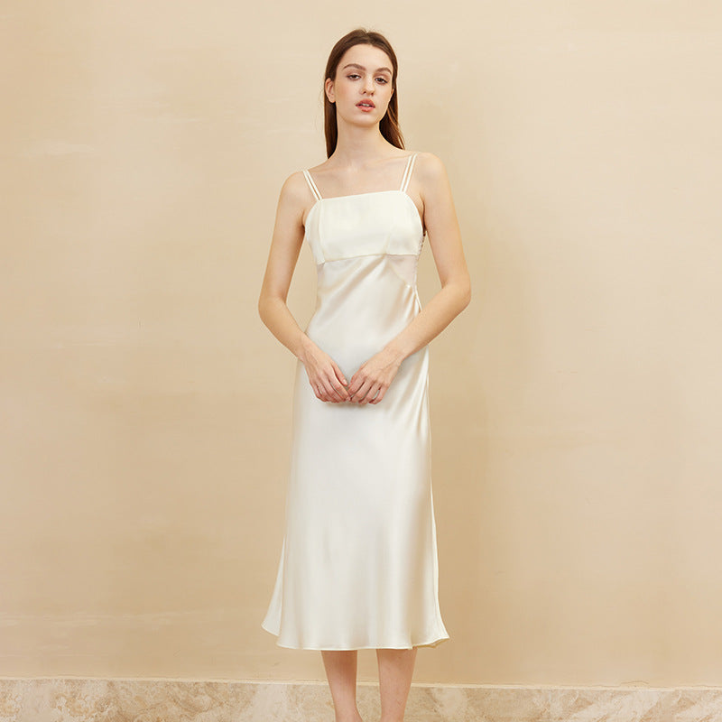 Double Shoulder Straps Silk Maxi Dress