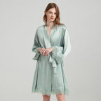 Casual Lace Trimmed Nightgown&Robe 2Pcs Set