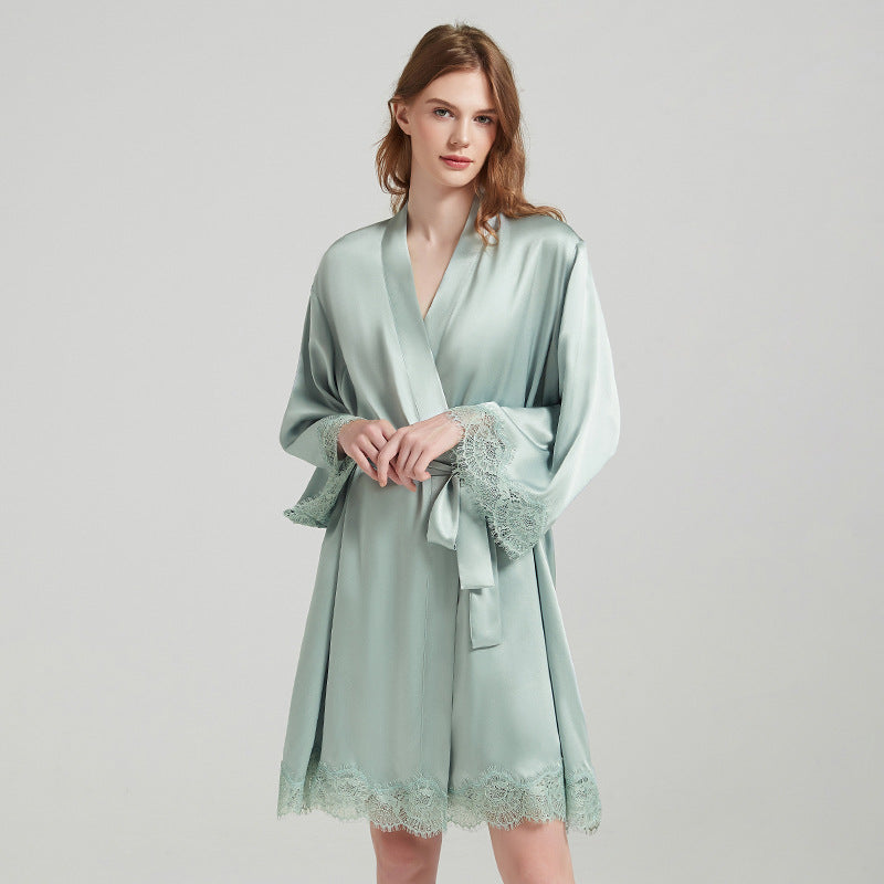 Casual Lace Trimmed Nightgown&Robe 2Pcs Set
