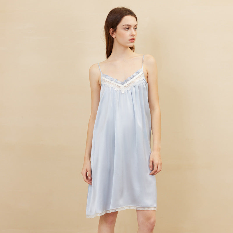 Feminine Lace Trimmed Silk Chemise Nightgown
