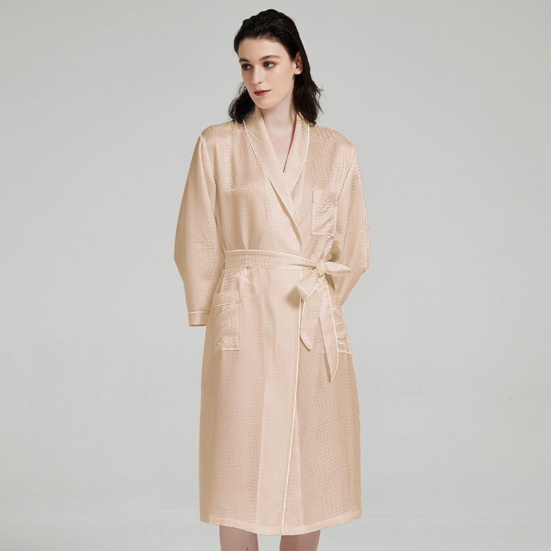 Houndstooth Pattern Silk MIdi Robe