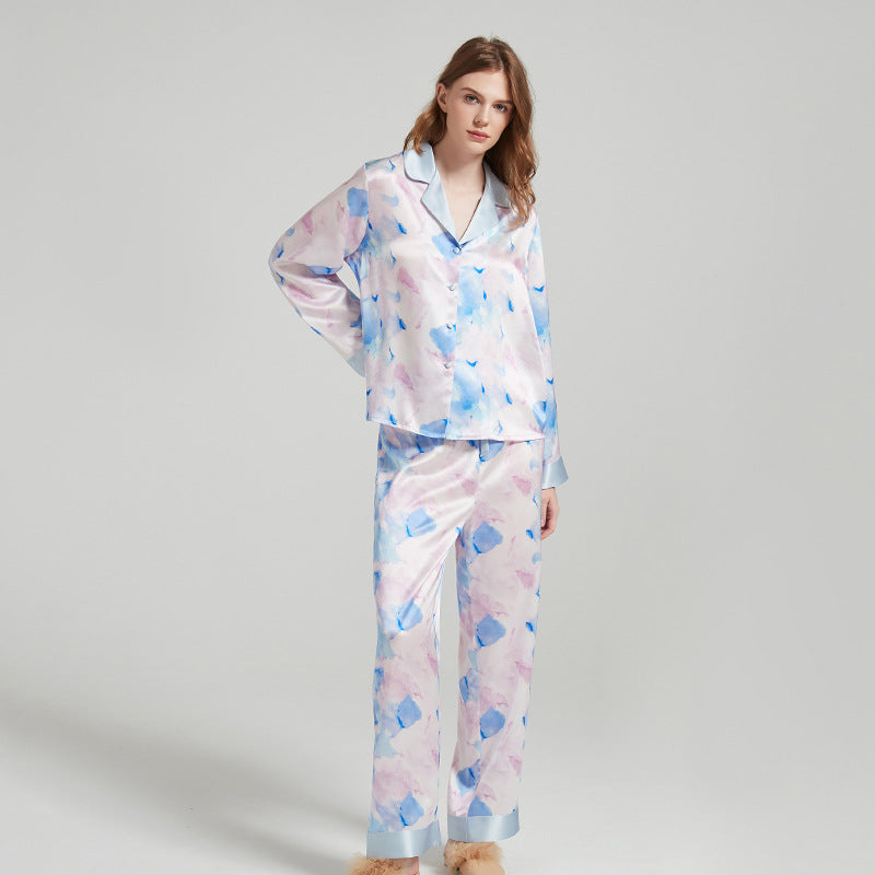 Watercolor Flora Print Silk Pajamas
