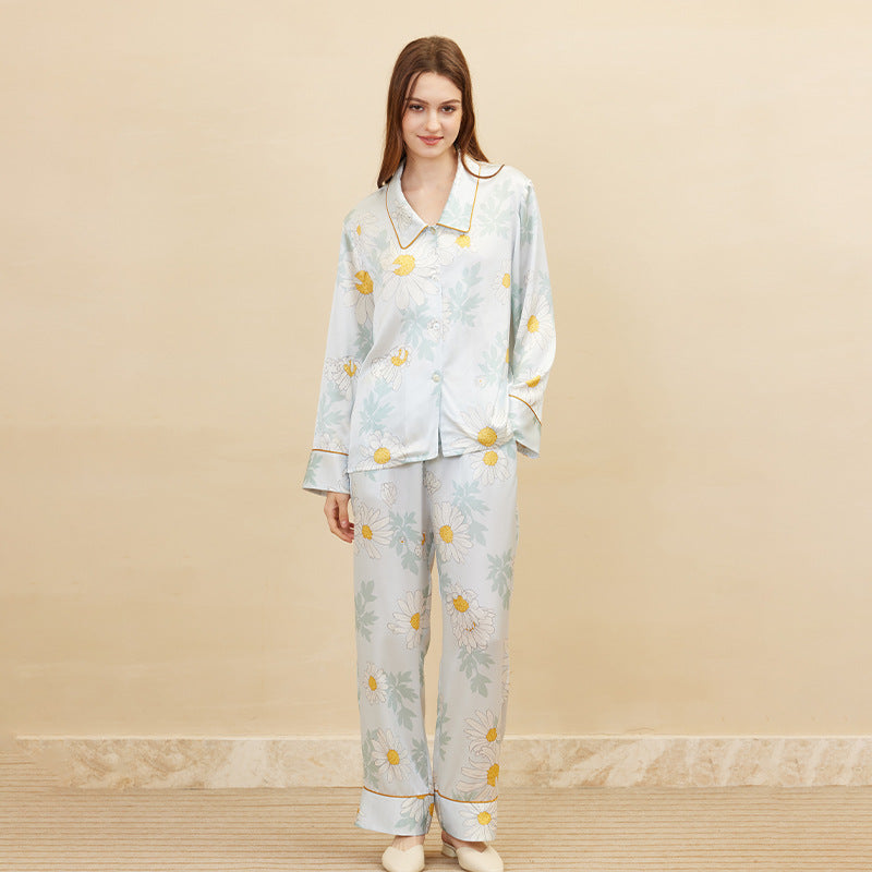 Daisy Print Pure Silk Pajama Set