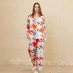 Houndstooth Print Contrast Color Silk Pajama Set