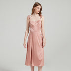 Pure Silk Strap Split Hem Midi Long Dress