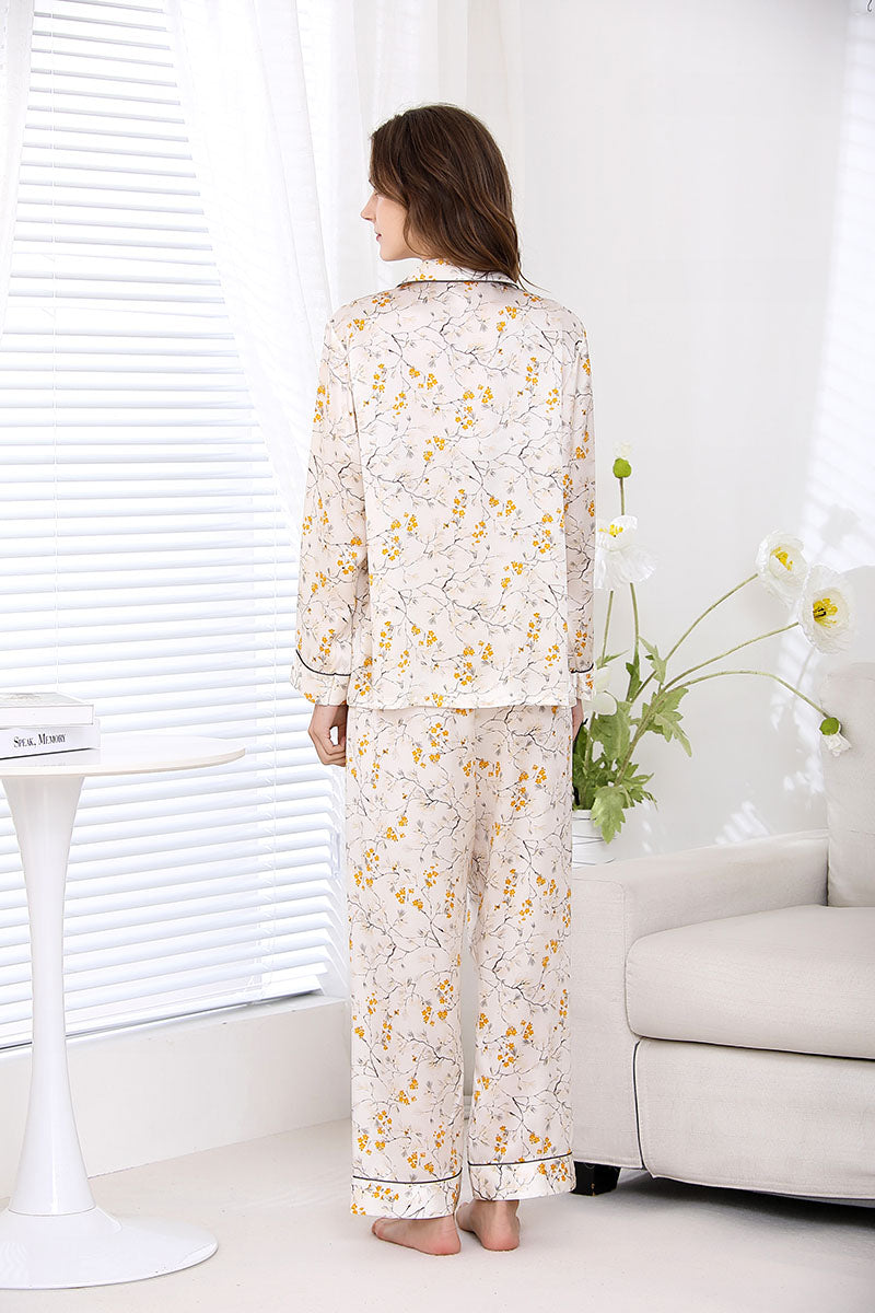 Women's Silk Floral Printed Full Length Pajama Set