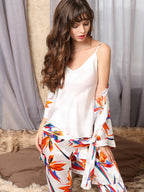 Classic Printed Belted Silk 3Pcs Pajama Set