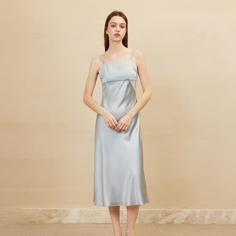Double Shoulder Straps Silk Maxi Dress