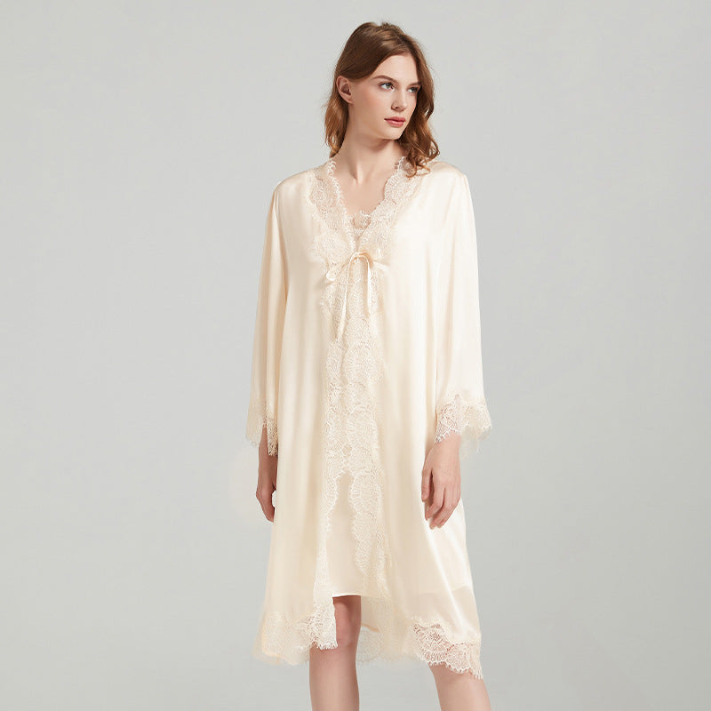 Delicate Lace Trimmed Nightgown&Robe 2Pcs Set