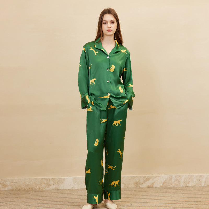 Silk Leopard Print Long Sleeve Pajama Set