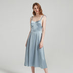 Pure Silk Strap Split Hem Midi Long Dress