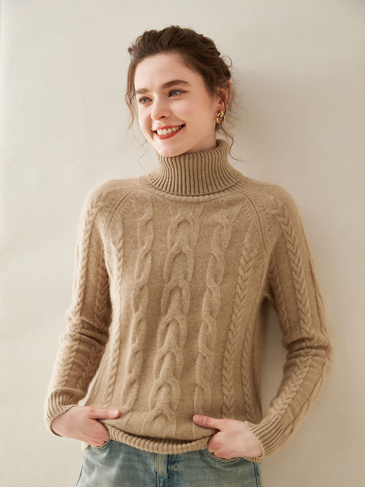 Cable-Knit Cashmere Turtleneck Sweater