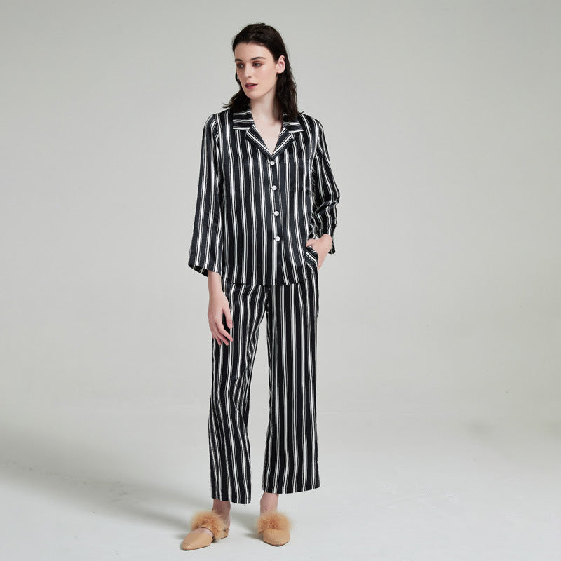 Pure Silk Striped Long Sleeve Pajama Set