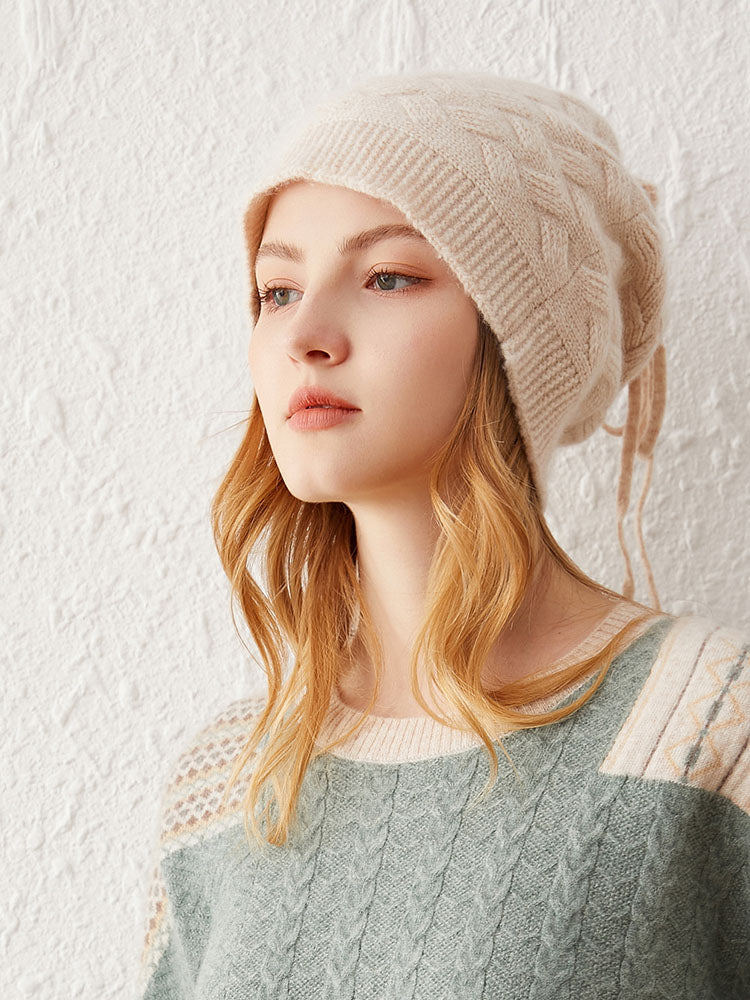 Versatile Cable-Knit Drawstring Beanie