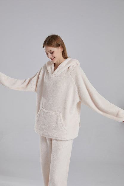 Warm Coral Fleece Pajamas Set With  Hoodie