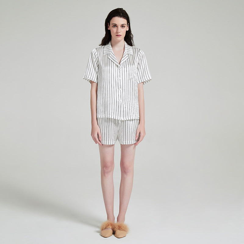 Pure Silk Striped Short Sleeve Pajama Set