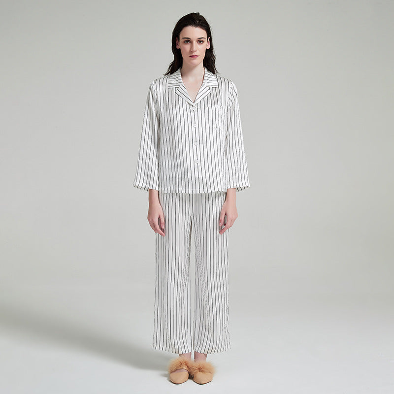 Pure Silk Striped Long Sleeve Pajama Set