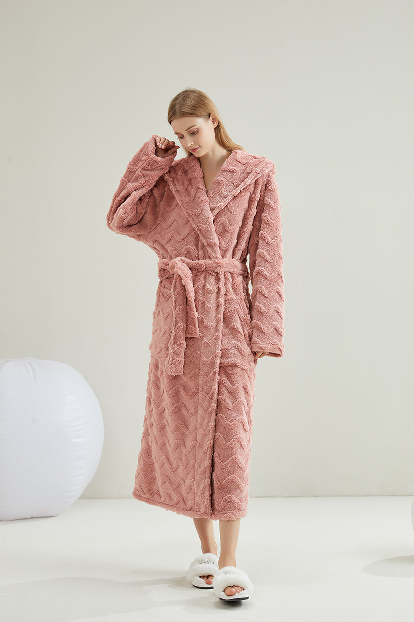 Hooded Wave Pattern Hoodie Lapel Robe