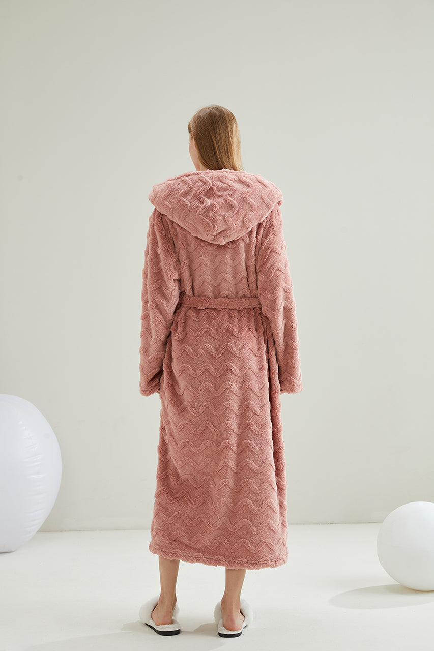 Hooded Wave Pattern Hoodie Lapel Robe
