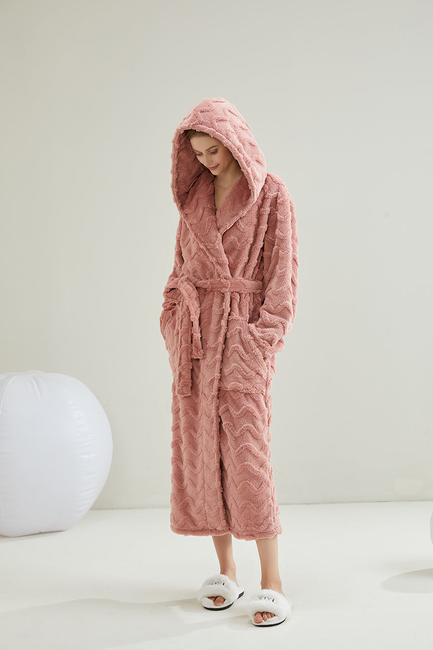 Hooded Wave Pattern Hoodie Lapel Robe