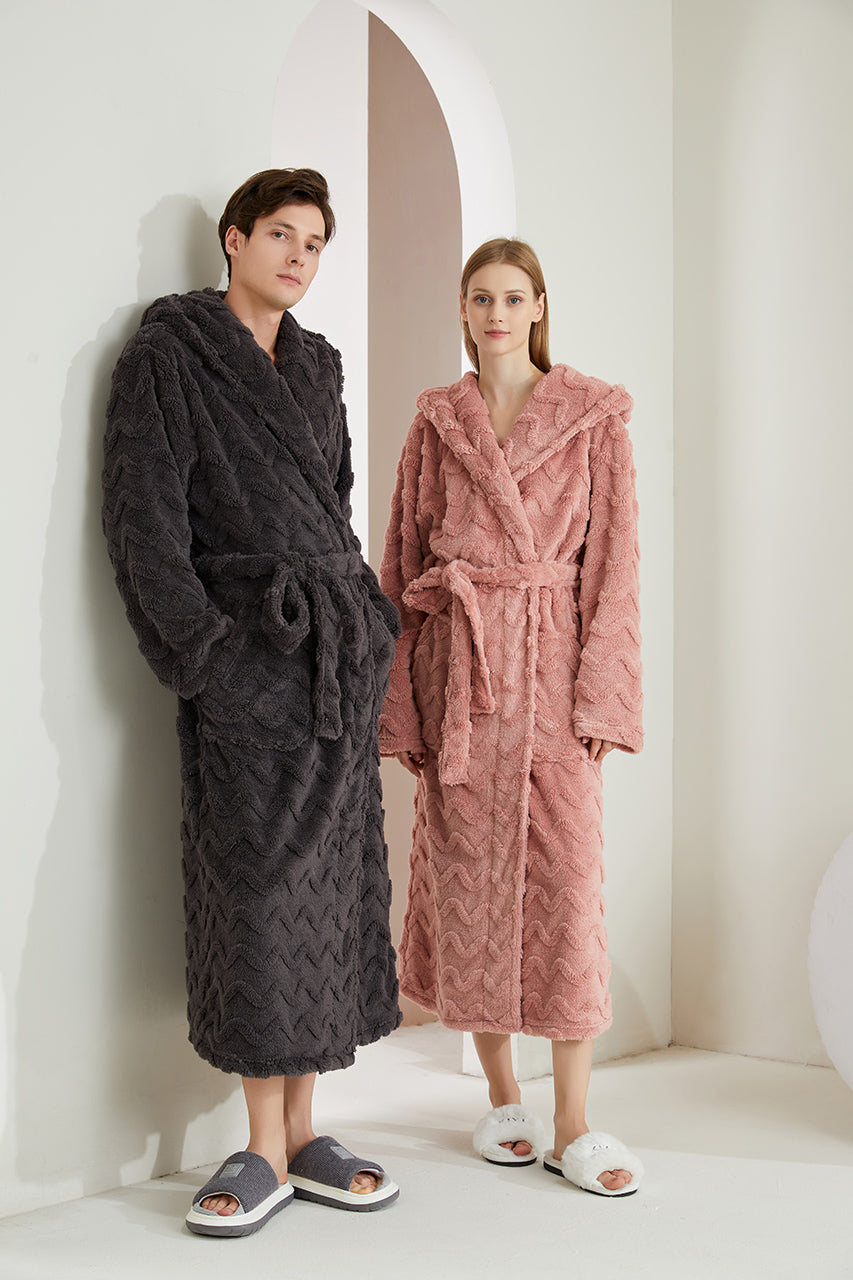 Hooded Wave Pattern Hoodie Lapel Robe
