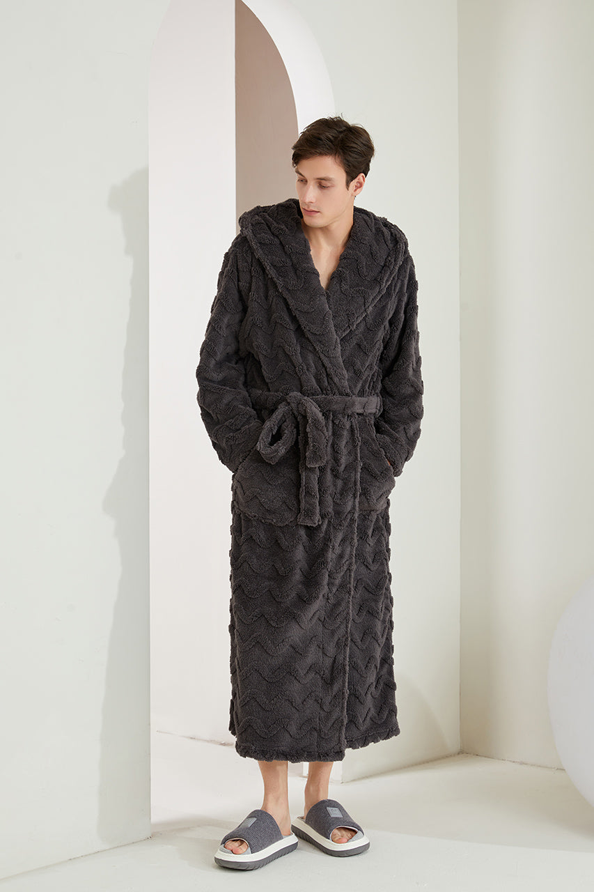 Hooded Wave Pattern Hoodie Lapel Robe