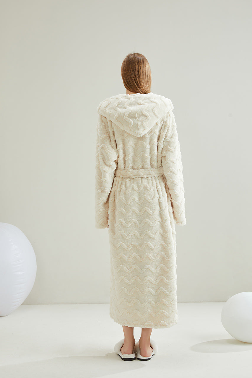 Hooded Wave Pattern Hoodie Lapel Robe