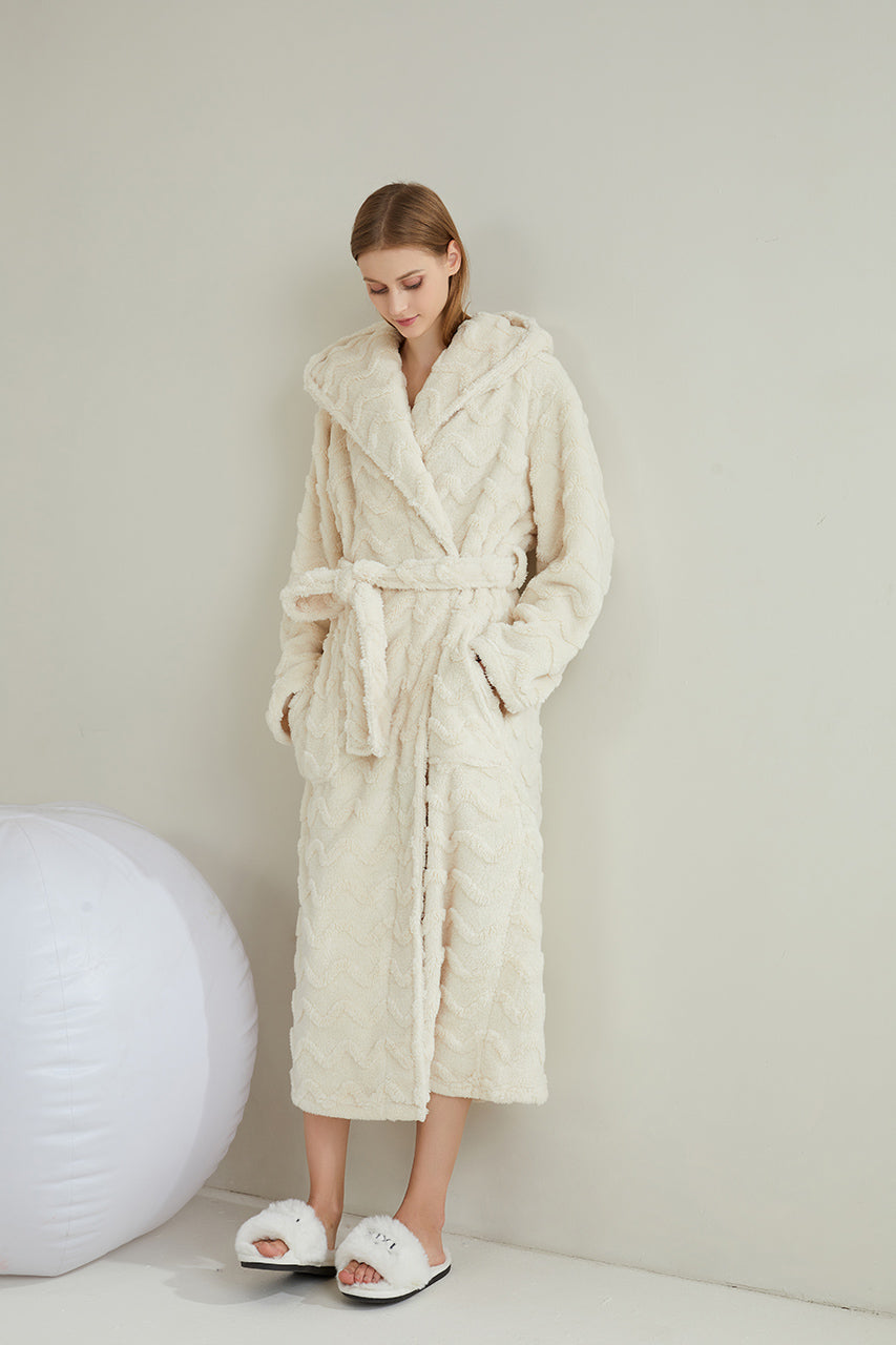 Hooded Wave Pattern Hoodie Lapel Robe