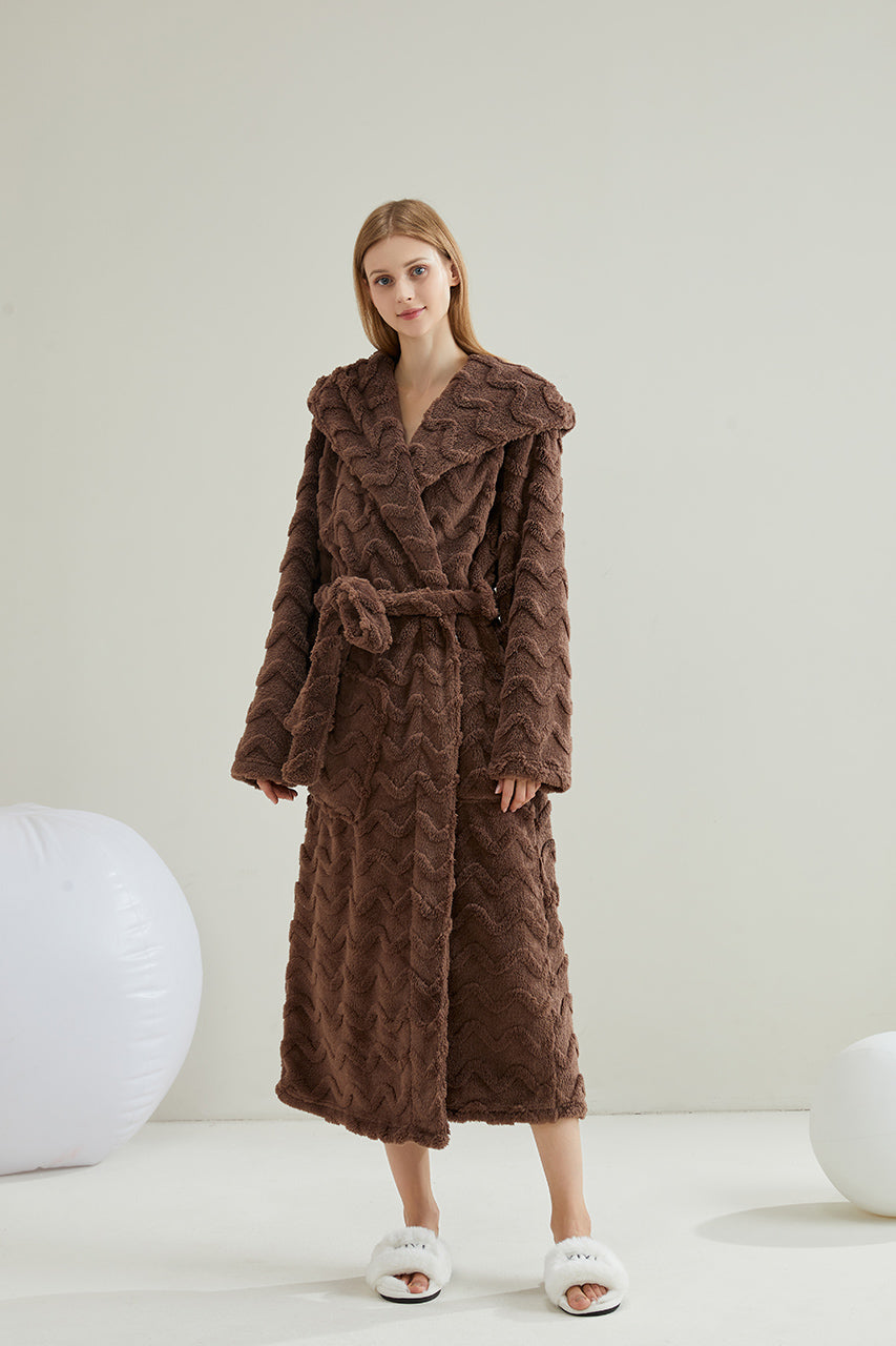Hooded Wave Pattern Hoodie Lapel Robe