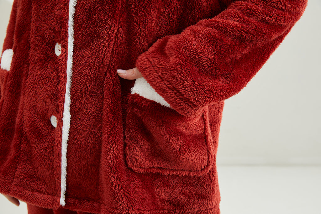 Warm Coral Fleece Pajamas Set With Buttons