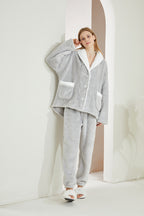 Warm Coral Fleece Pajamas Set With Buttons