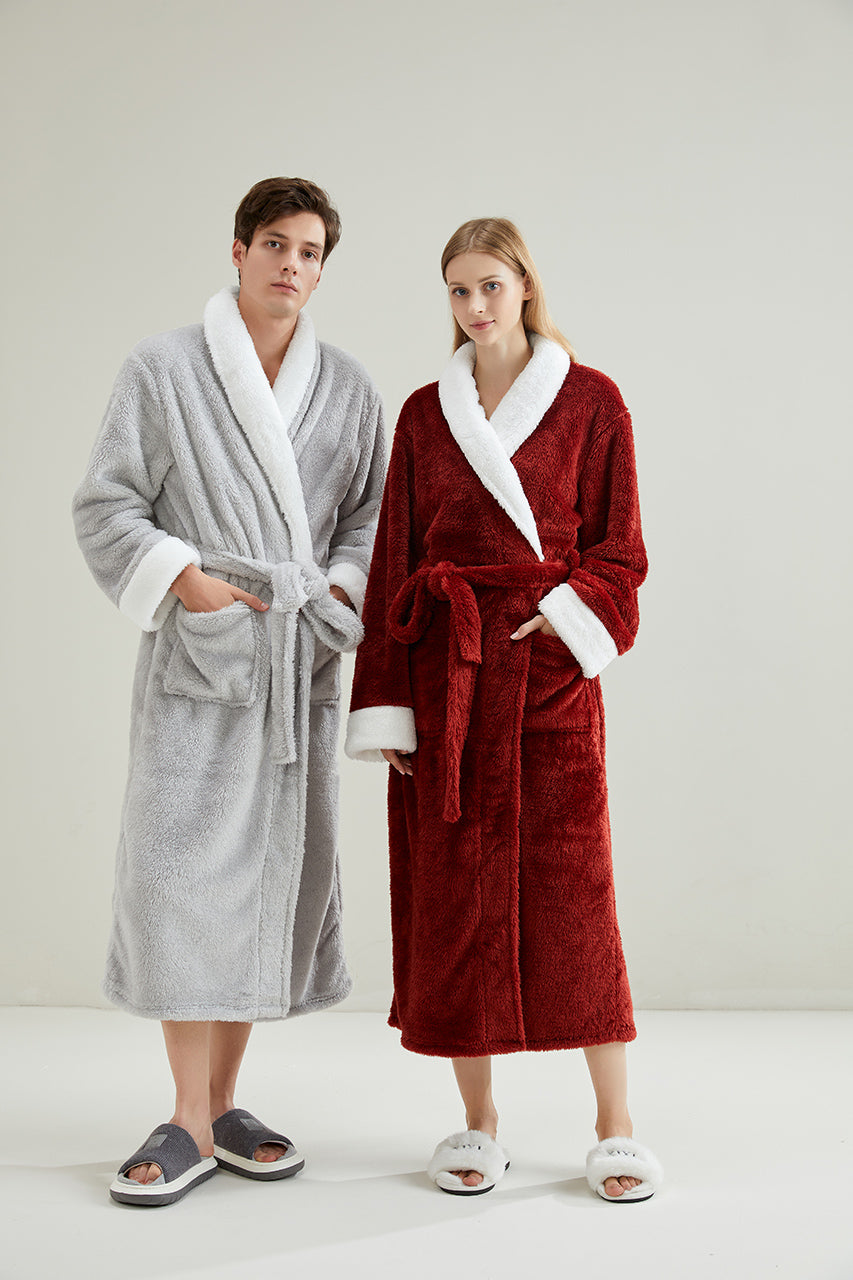 Thick Robe With Sherpa Fur Collar