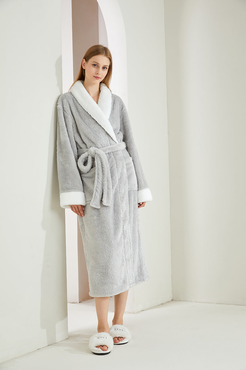 Thick Robe With Sherpa Fur Collar