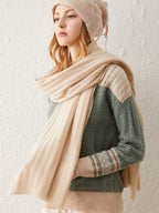 Ribbed Knit Wool-Cashmere Blend Shawl Scarf