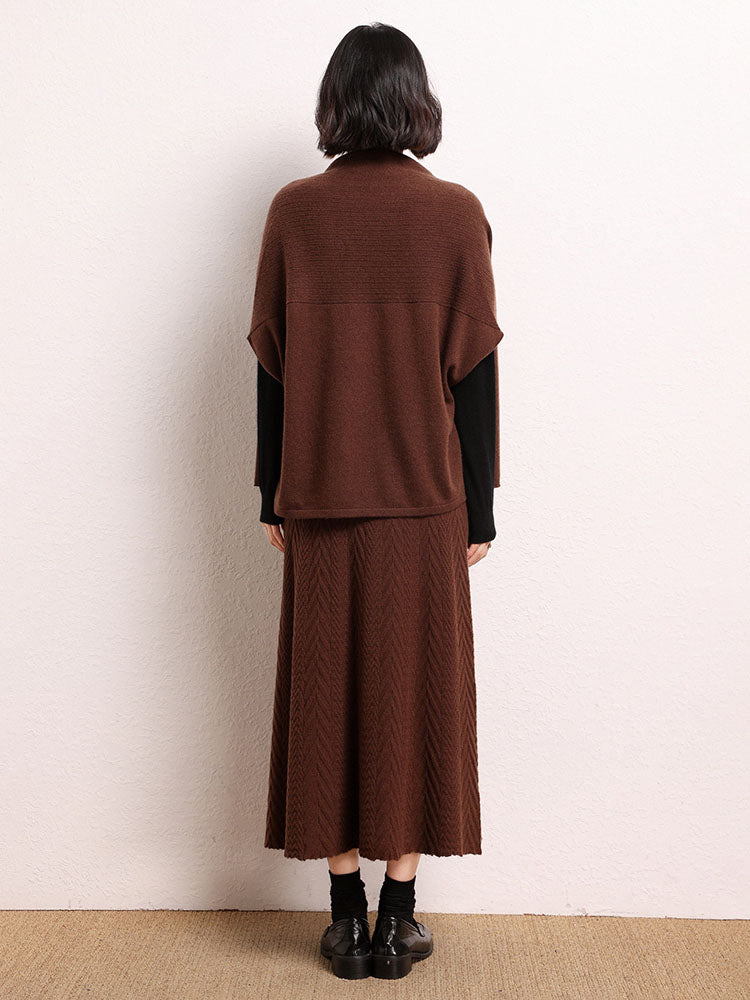 Cashmere Herringbone Midi-Skirt