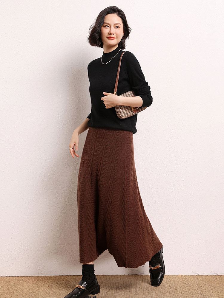 Cashmere Herringbone Midi-Skirt