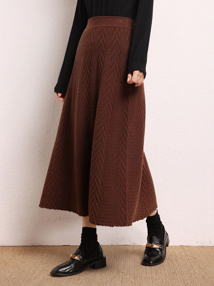 Cashmere Herringbone Midi-Skirt